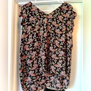 Ann Taylor loft black and pink floral print blouse- EUC. Size L